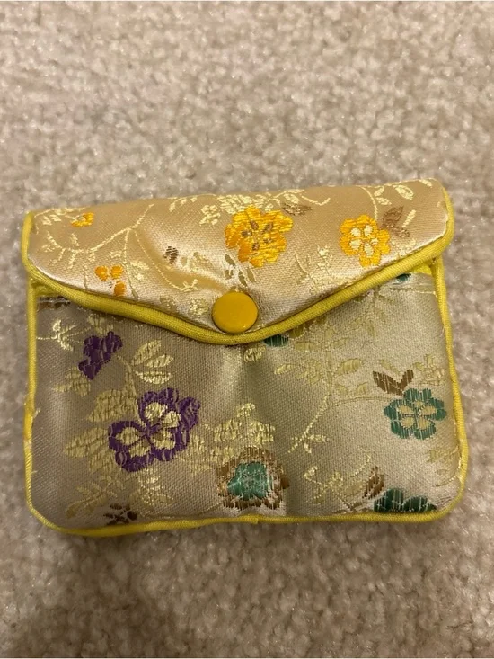 Asian Chinese Blue Black Gold Mini Pouch Bag Lot of 3 Floral Pattern Zip Button - Picture 9 of 12